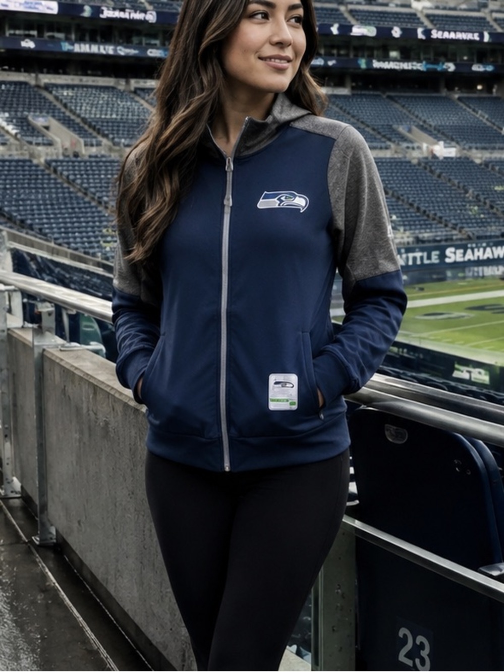 Majestic Seattle Seahawks Speed Fly Lightweight Full-Zip Fleece Jacket Navy S
